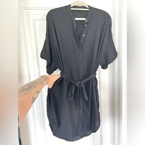 Monki Black Kimono Style Shirt Dress Tunic Dress Size L Oversized Minimalist Fit